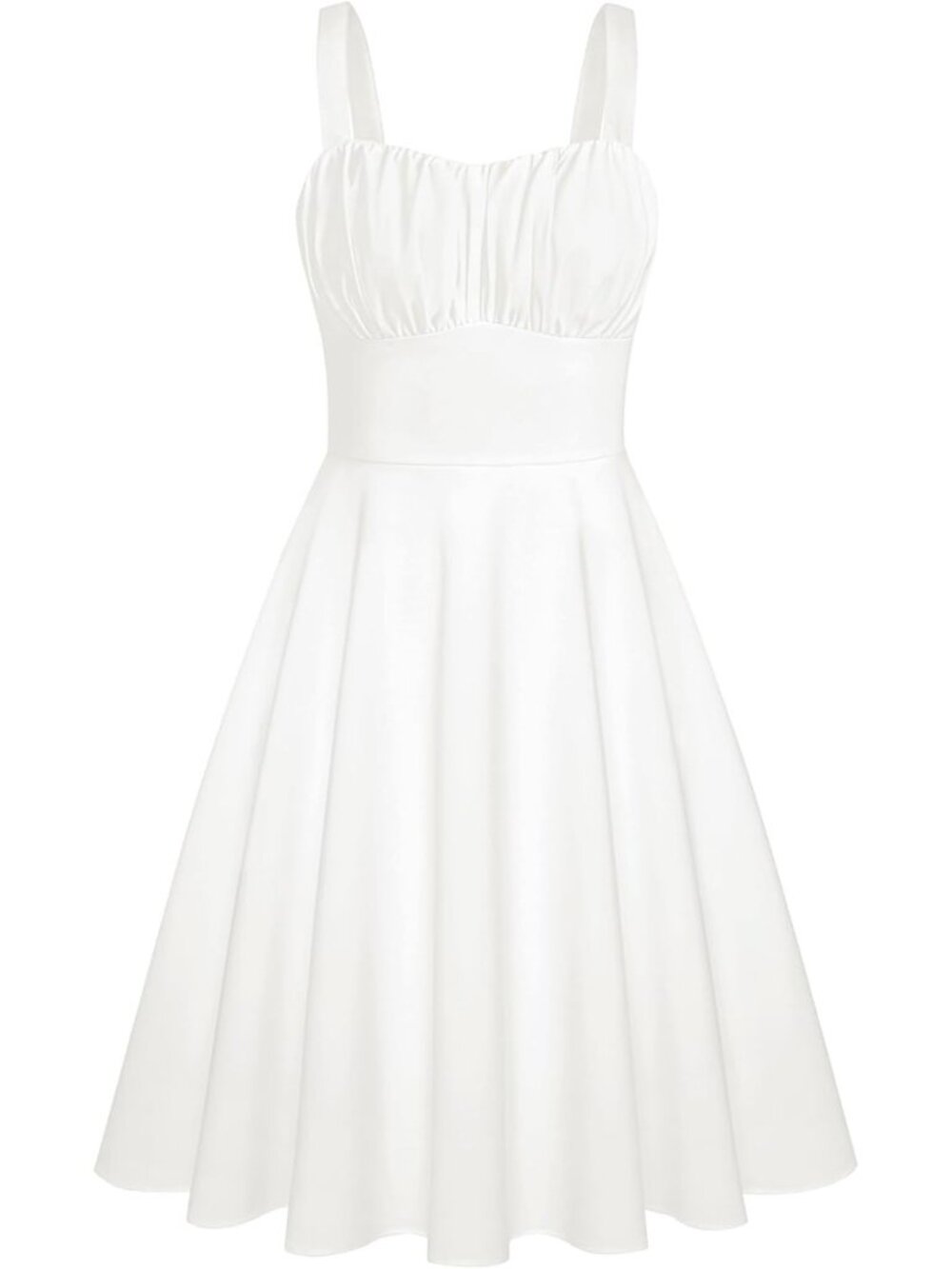 Women's White Spaghetti Strap Sleeveles Vintage A-line Midi Cocktail Party Dress
